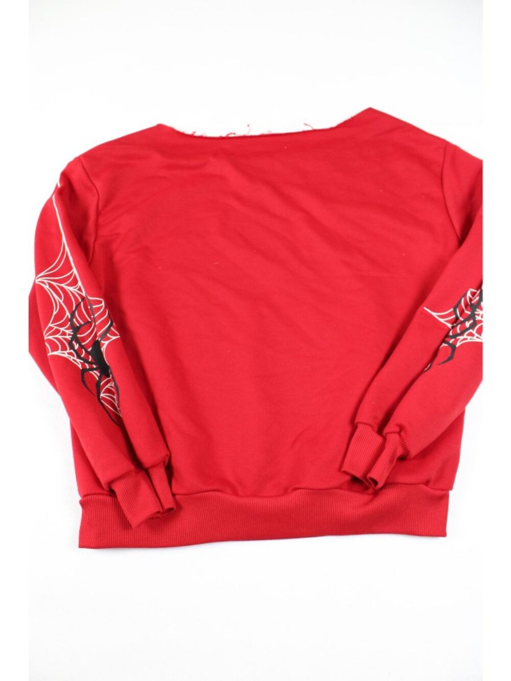 Red Spiderweb Graphic Sweatshirt With Raw Cut Neckline & Long Sleeves - Picture 4 of 4